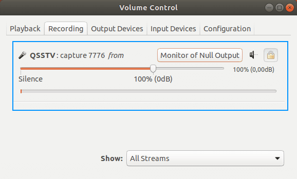 从Null输出监视器记录Pavucontrol QSSTV捕获