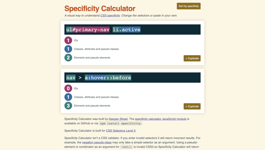 CSS工具：Specificity Calculator 